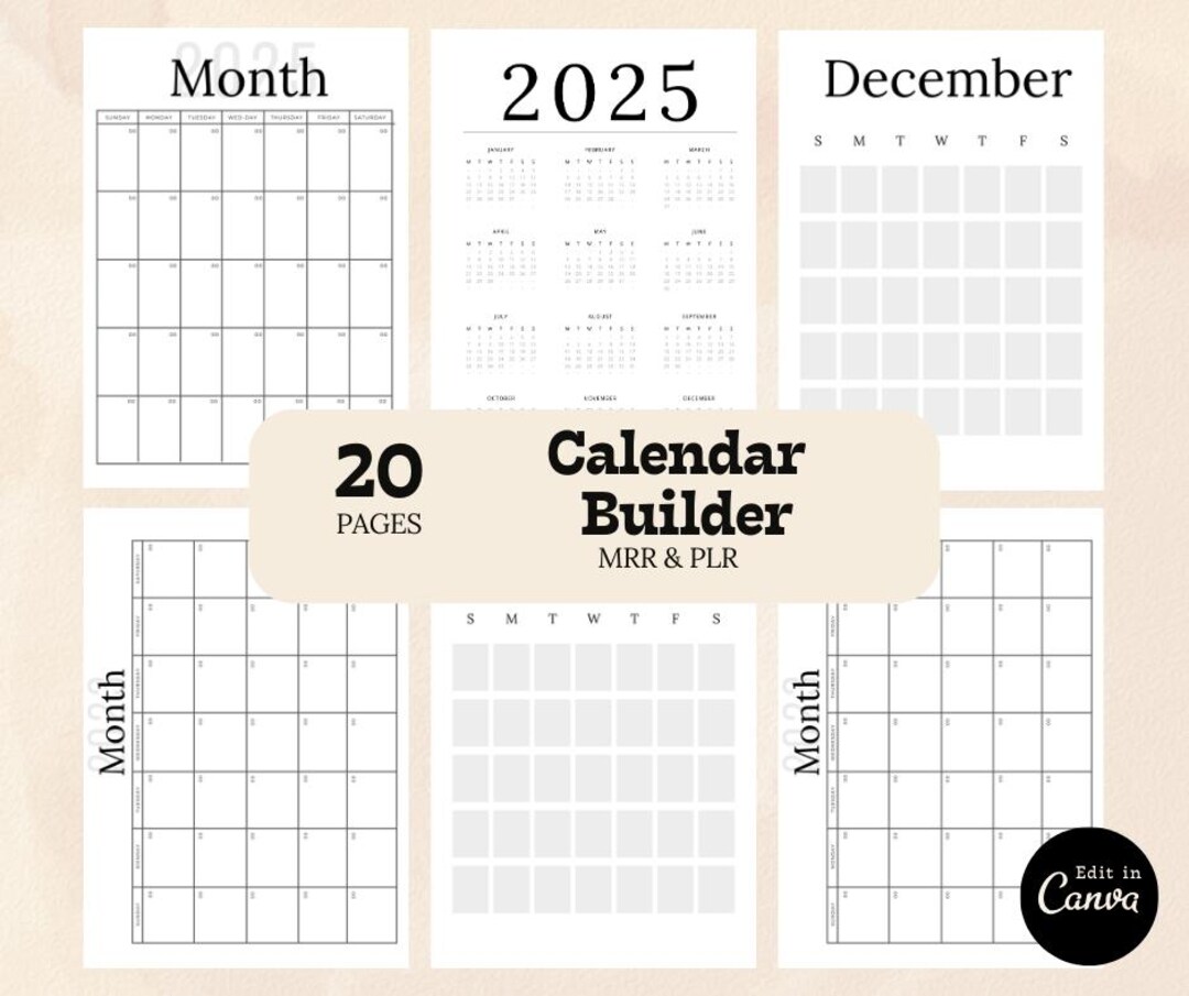 2025 Calendar Builder Canva Template | 20 Editable Pages MRR & PLR ...