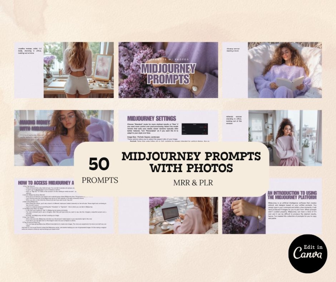 Midjourney Prompts With Photos Canva Template | 50 Editable Prompts MRR ...
