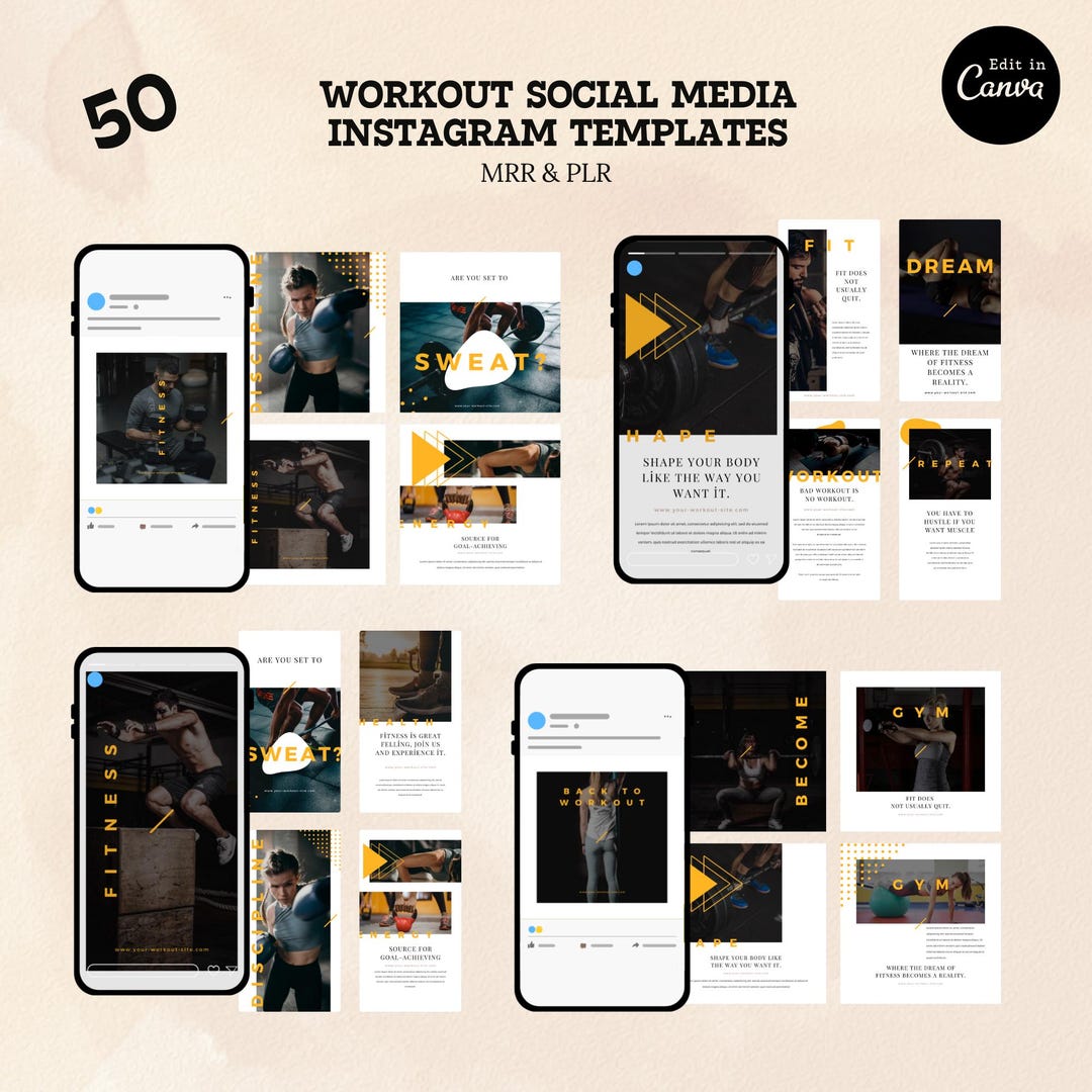 Workout Instagram Templates | Fitness Social Media Canva Designs (MRR ...