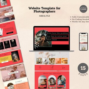Pode incluir: Um modelo de site para fotógrafos, projetado no Canva, com um esquema de cores vermelho e branco. O modelo inclui 15 páginas e apresenta uma variedade de seções, incluindo uma página inicial, uma página sobre nós, uma página de contato e uma página de portfólio. O modelo é totalmente personalizável e não requer conhecimento de codificação.