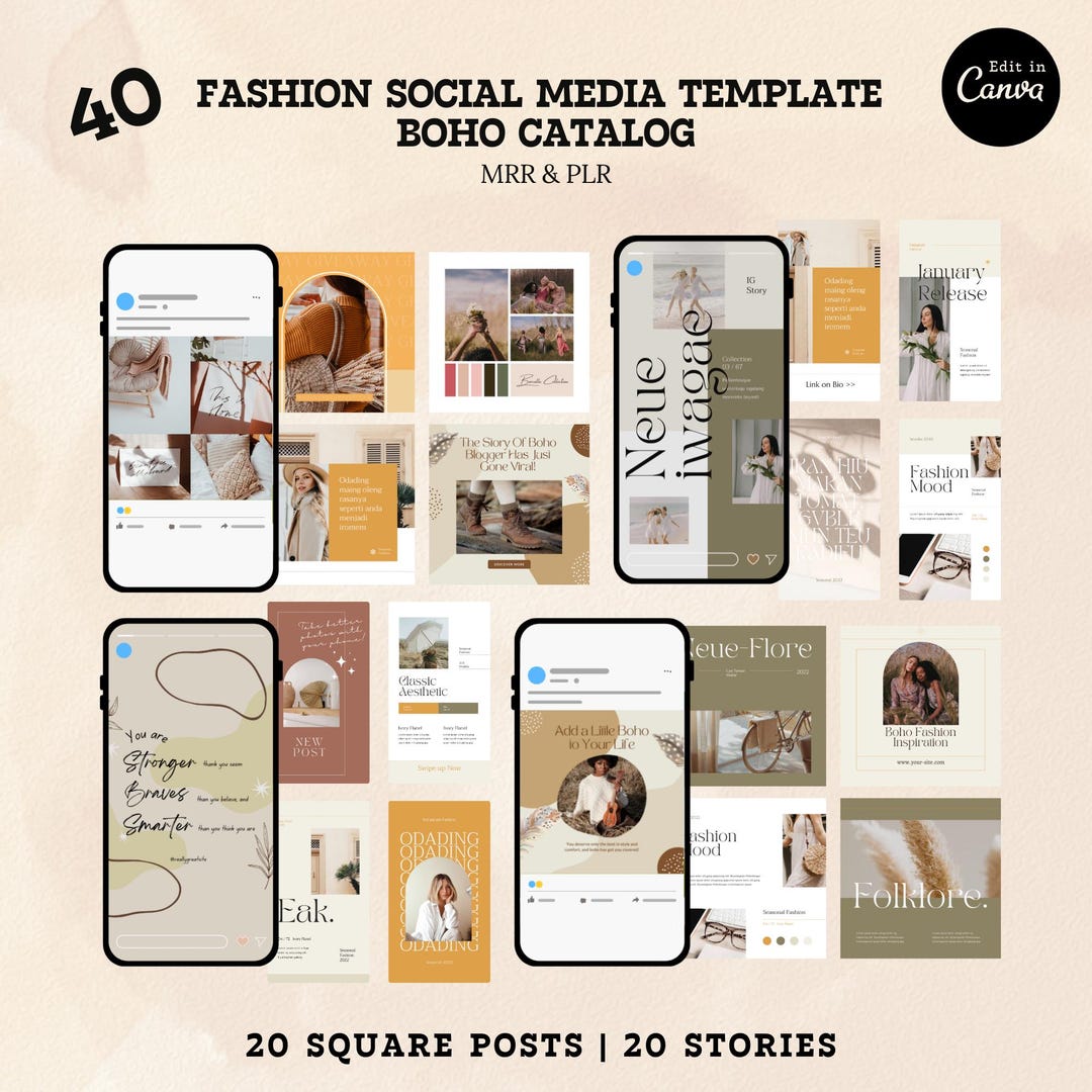 40 Fashion Social Media Templates for Instagram | Boho Catalog | Canva ...