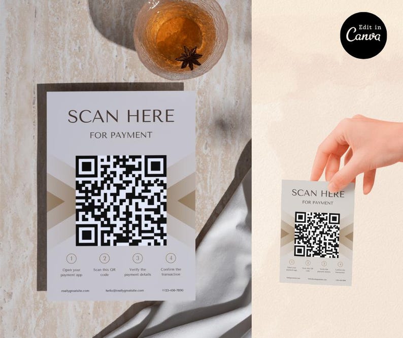 Editable QR Code Payment Poster | Canva Template, MRR & PLR (digital ...