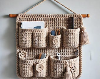 Handmade Crochet Wall Organizer with Pockets - Home Decor & Storage Solution