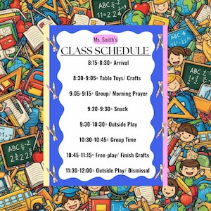 Back to School Printable Class Schedule, First Day of School, Homeschool, Teaching, Teacher Gift, Classroom, Instant Download, Canva Design