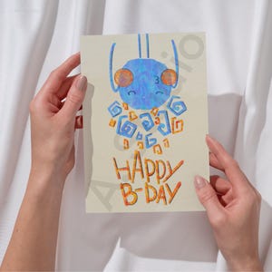 Drie gelukkige verjaardagskaarten | Digitaal ontwerp| Afdrukklare wenskaart Cute Monsters - Origineel kunstwerkcadeau voor kinderen