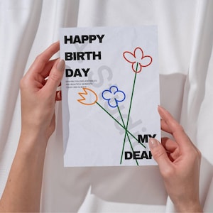 Minimalistische Karte zum Geburtstag | Modernes Design Blumen Grußkarte | Geburtstagskarte zum Ausdrucken | Digitaler Download | Ästhetische Typografie Karte