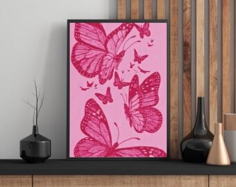 Pink Butterfly Wall Art; Aesthetic Digital Print; Feminine Room Decor; Boho Chic Artwork; Trendy Pink Aesthetic; Girly Room Decor