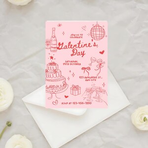 Galentine's Day, Girls Night Out, champagnefeest, bewerkbare kaart, Pink Aesthetic Party, schattige brunch, vrouwelijk evenement, vriendschapsviering, bewerkbare kaart
