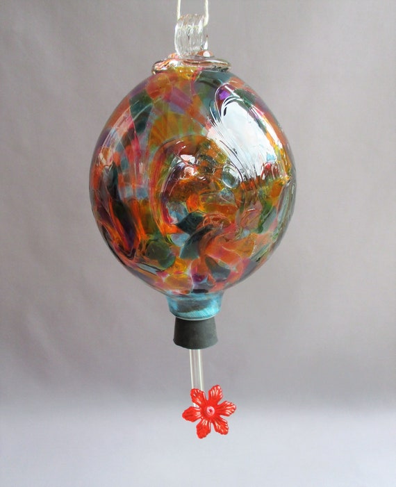 Hand Blown Art Glass Hummingbird Feeder Etsy