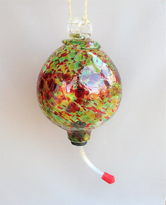 Hand Blown Art Glass Hummingbird Feeder Etsy