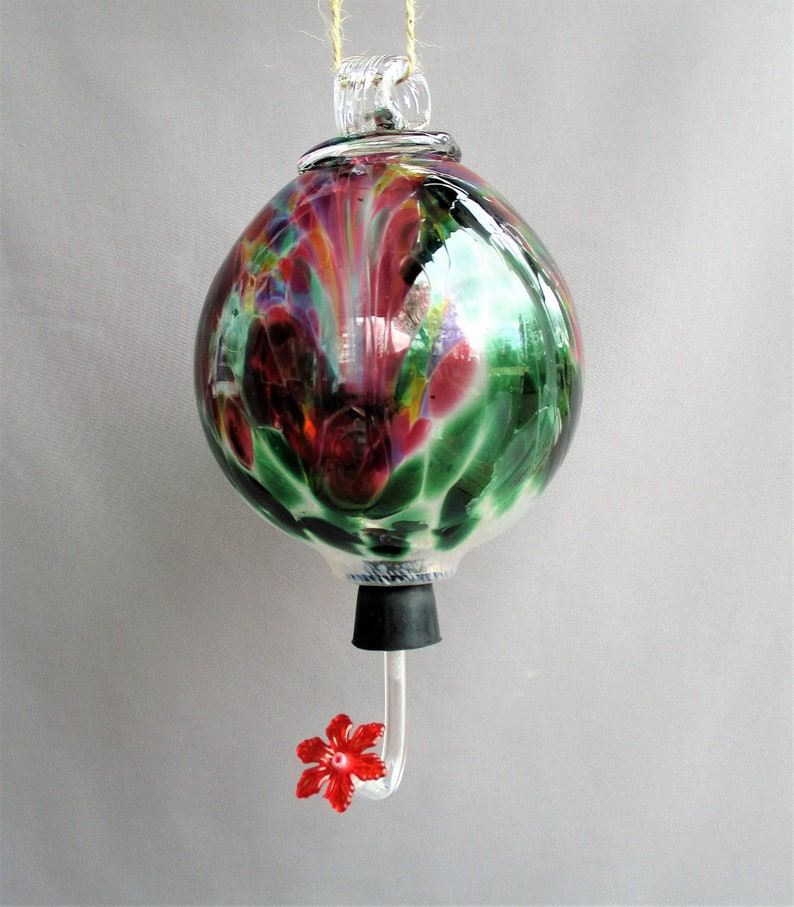 Hand Blown Art Glass Hummingbird Feeder Etsy