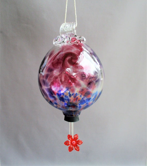 Hand Blown Art Glass Hummingbird Feeder Etsy