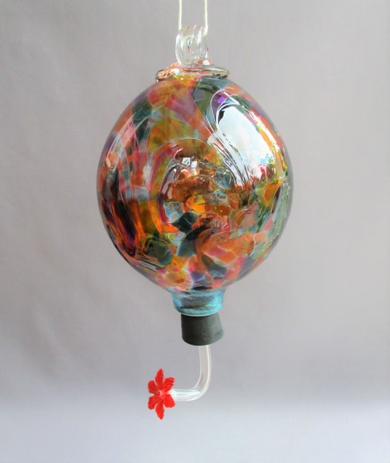 Hand Blown Art Glass Hummingbird Feeder Etsy