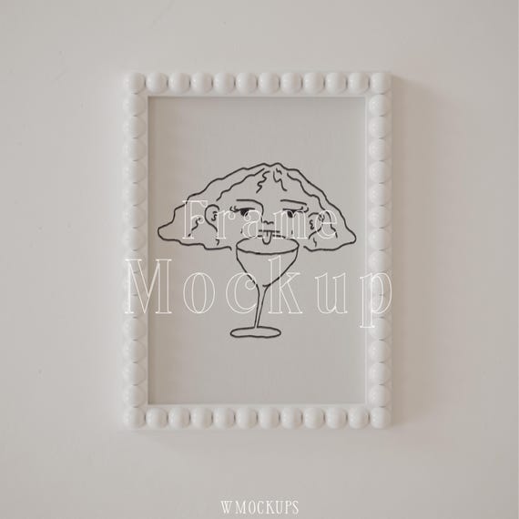 Bobbin beads picture frame mockup, A ratio, Vertical frame, Minimalistic clean mockup, Y2K poster, Funky frame mockup, Preppy mockup PSD