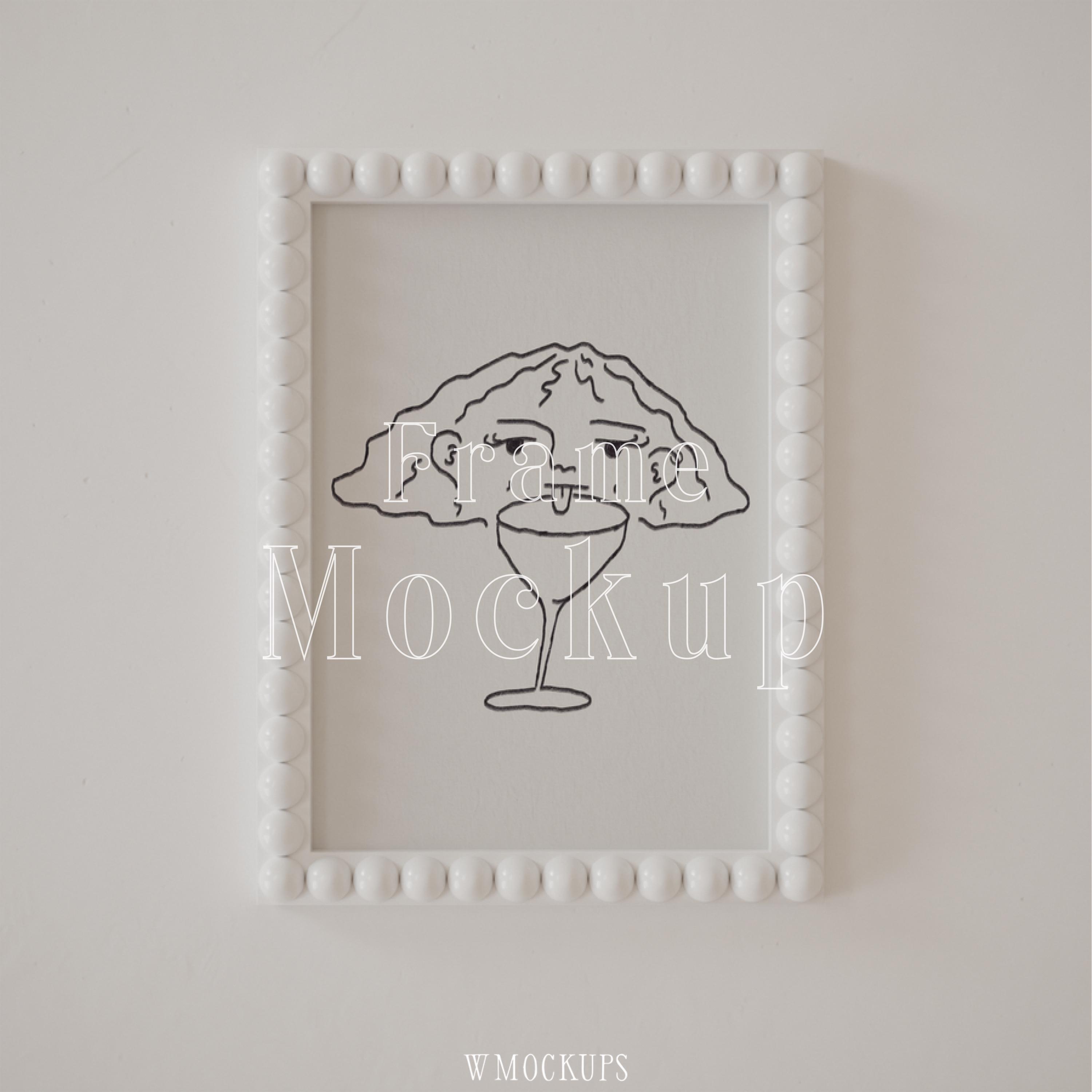 Bobbin beads picture frame mockup, A ratio, Vertical frame, Minimalistic clean mockup, Y2K poster, Funky frame mockup, Preppy mockup PSD