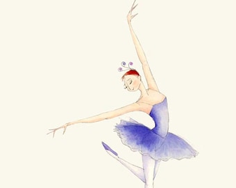 Impresión de ballet de 20 x 25 cm con ilustración original: Hada de Azúcar, El Cascanueces, Bailarina, Violeta, Tutú y Tiara, Regalo Navideño