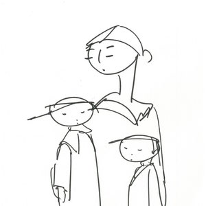 母と子のアート - 8"x10" オリジナルイラストプリント - 線画 - 女性 女の子 娘 - 愛 - 親 - 介護者 - 母の日 - ギフト