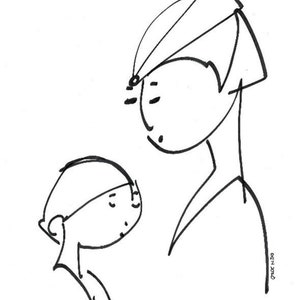 肖像画 - 母子 - 8インチ x 10インチのオリジナルイラストプリント - アート - 線画 - 女性 - 親 - 母親 - 介護者 - 女の子 - 娘 - 母の日 - ギフト