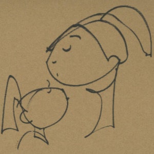 肖像画 - 母娘 - 8"x10" オリジナルイラストのプリント - アート - 線画 - 女性 - 女の子 - 子供 - 親 - 介護者 - 愛 - 母の日 - ギフト