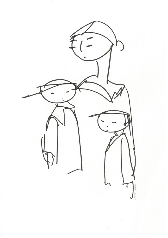 Mother Children Art-8"x10" Print of Original Illustration-Line Drawing-Woman Girls Daughters-Love-Parent-Caregiver-Mother's Day-Gift