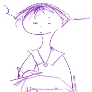 Cat Art-8"x10" Print of Original Illustration-Line Drawing-Portrait-Girl Child-Sleeping Napping Cat-Kitty Love-Purple-Minimalist-WallArt