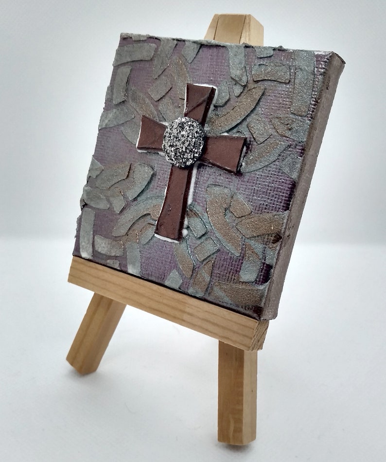 Mini Canvas Art Cross with Easel