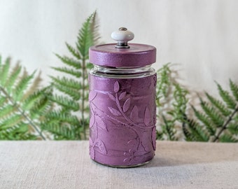 Jar Upcycled Frosted Plum Textured Leaf Pattern