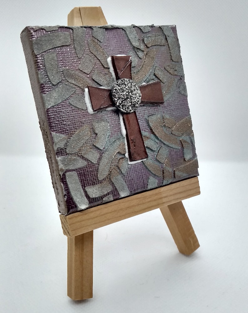 Mini Canvas Art Cross with Easel