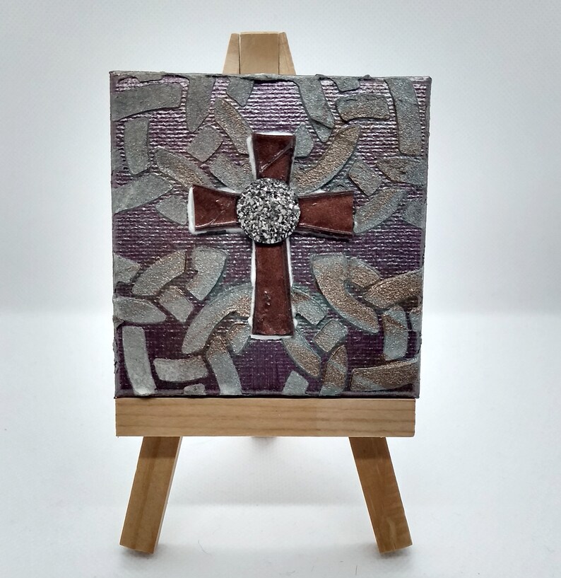 Mini Canvas Art Cross with Easel
