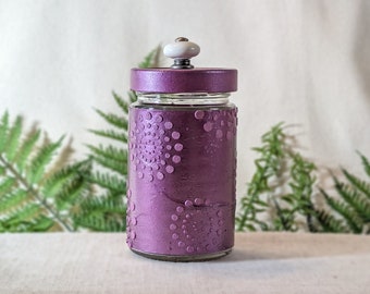 Jar Upcycled Frosted Plum Swirl Dot Pattern