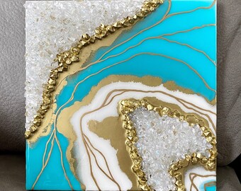 Turquoise Inspired Geode Resin Wall Art