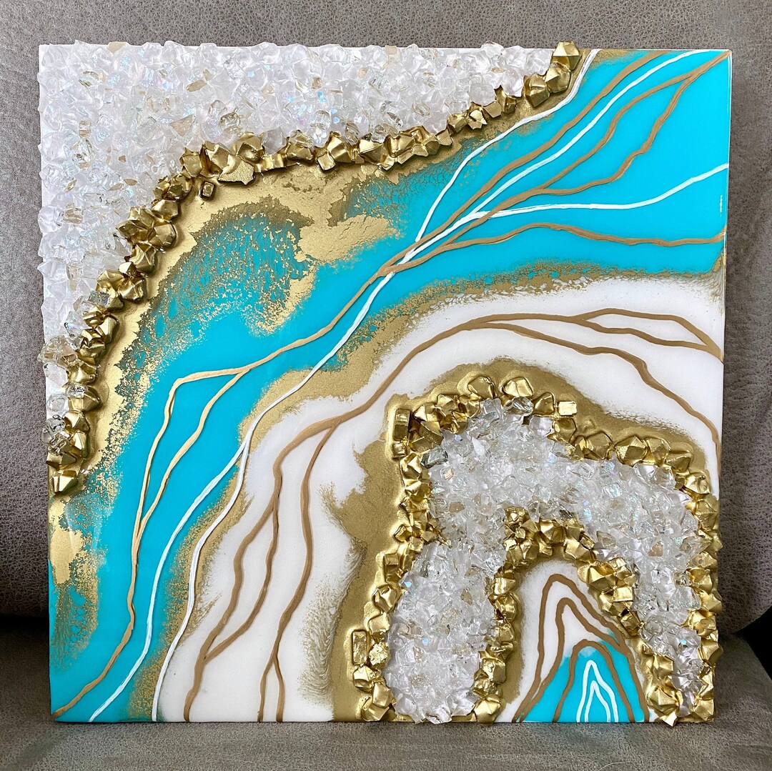 Turquoise Inspired Geode Resin Wall Art Etsy