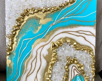 Turquoise Inspired Geode Resin Wall Art