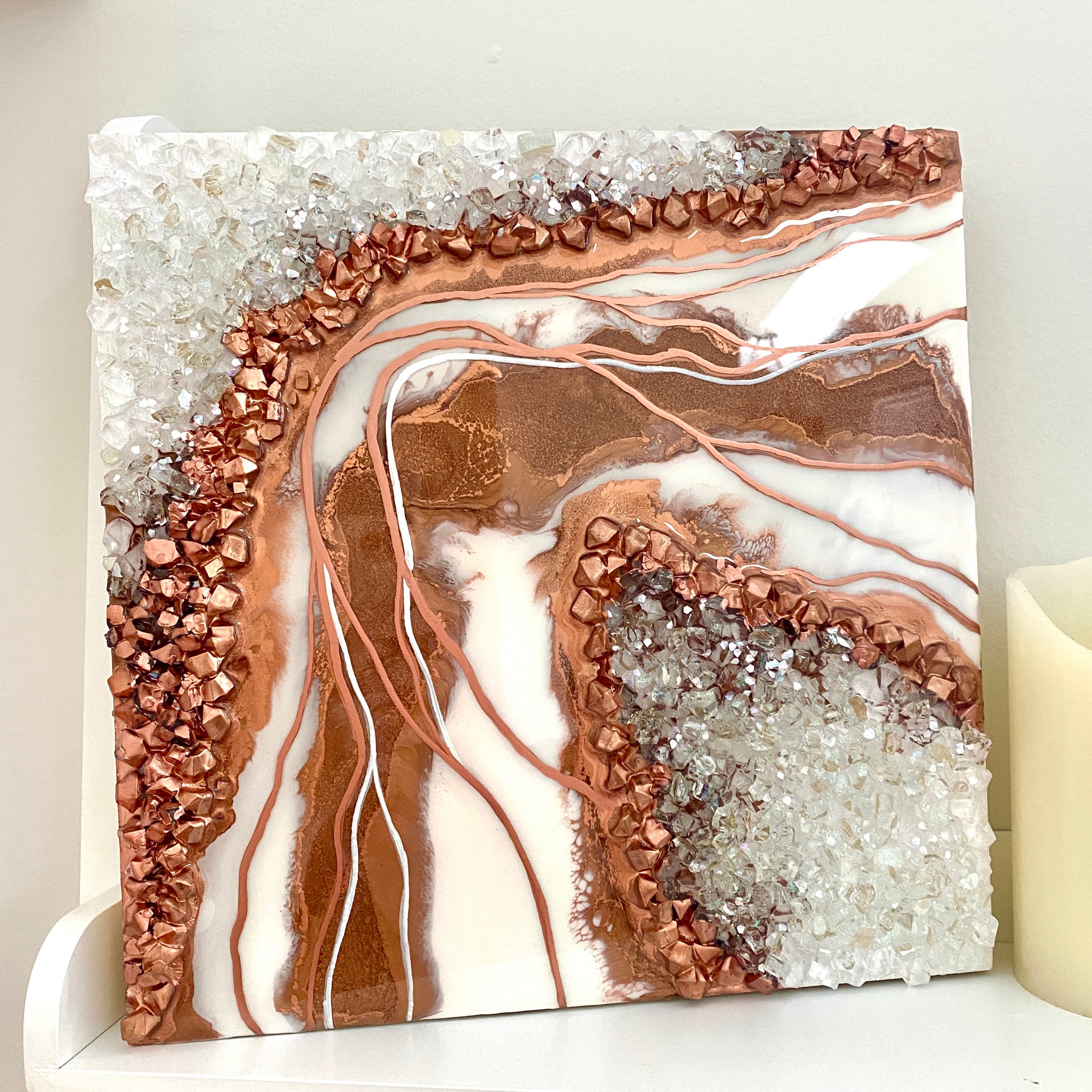 Rose Gold/Copper Geode Resin Art 12 x 12 | Etsy