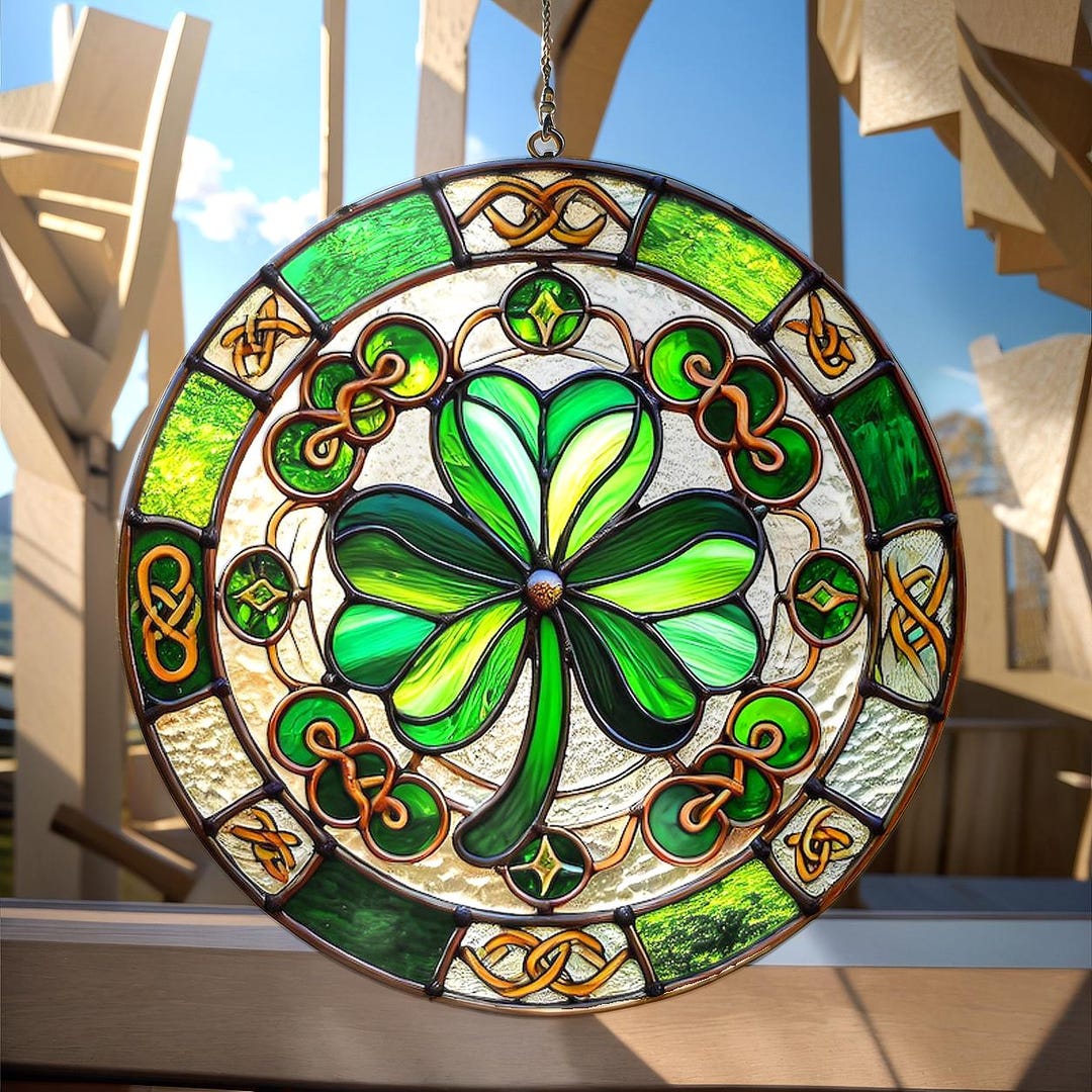 Irish Window Topper Stained Glass Celtic Clover Window Hanging – Irish Luck Decor for St ...