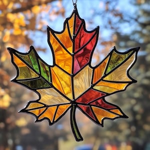 Herbst-Ahornblatt-Buntglas-Sonnenfänger, Herbst-Fensterdekor, saisonaler Hauptakzent, Erntedank-Geschenk für Natur- und Herbstblattliebhaber