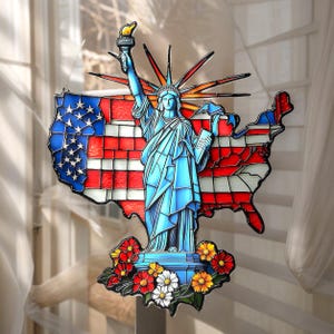 Amerikanische Flagge Karte Suncatcher mit Freiheit für Fenster - Dekoration zum Unabhängigkeitstag