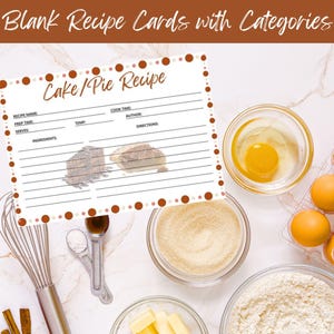Printable Recipe Cards with Categories, Blank Recipe Cards, 4 x 6 Recipe Cards, Recipe Organizer, Printable Recipe Cards