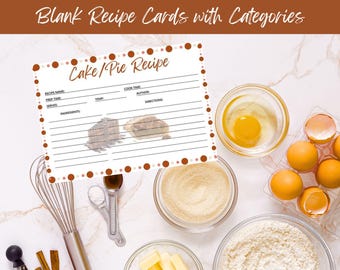 Afdrukbare receptkaarten met categorieën, blanco receptkaarten, 4 x 6 receptkaarten, receptenopberger, afdrukbare receptkaarten