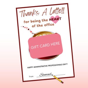 Administrative Professionals Day Gift Card Holder, Secretaries Day, Printable Card Holder, Executive Assistant, Thanks A Latte