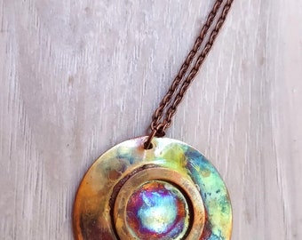 Fire painted copper pendant necklace//fire painted copper//flame painted copper//copper disc//copper jewelry//copper//copperblanks//necklace