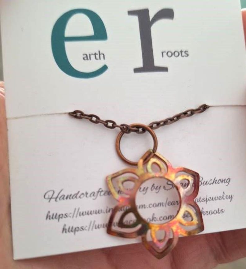 Minimalist Fire Painted Copper Flower Necklace//floral Necklace//flower