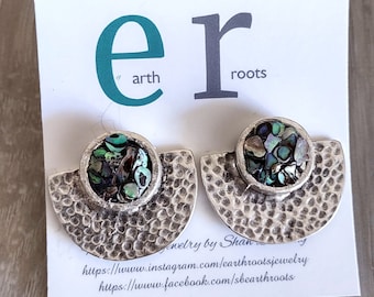 Silver and abalone stud earrings//stud earrings//abalone earrings//abalone shell//jewelry//earrings//silver earrings