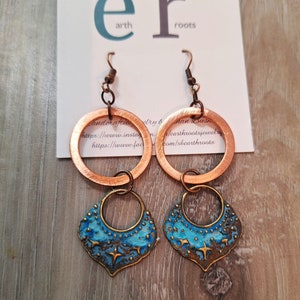 Boho copper hoop and patina copper dangle earrings//patina copper//copper earrings//copper//copper blanks//copper earrings//earrings/jewelry