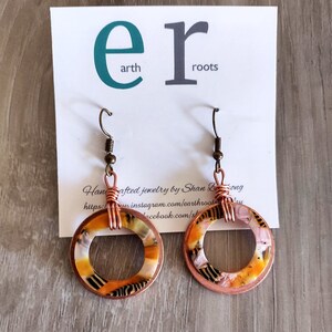 Boho style copper hoop and resin earrings//copper earrings//copper jewelry//boho earrings//jewelry image 2