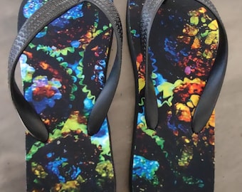 Abstract artsy printed flip flops summer sandals footwear