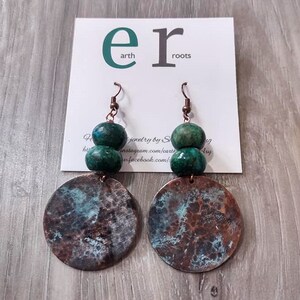 Boho style copper and Chrysocolla beaded gemstone earrings//copper earrings//chrysocolla beads//copper blanks//boho earrings//earrings