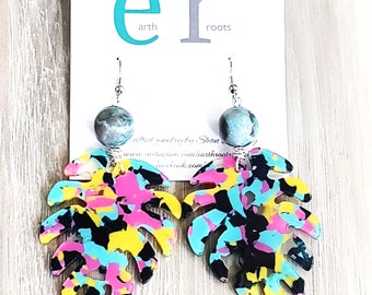 Summer fun larimar and resin palm leaf earrings//boho style//palm earrings//earrings//larimar