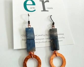 kyanite and copper dangle earrings