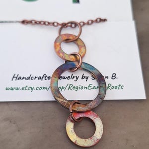 Boho style fire painted copper hoop pendant necklace//copper pendant//fire painted copper//flame painted copper//copper necklace//necklace